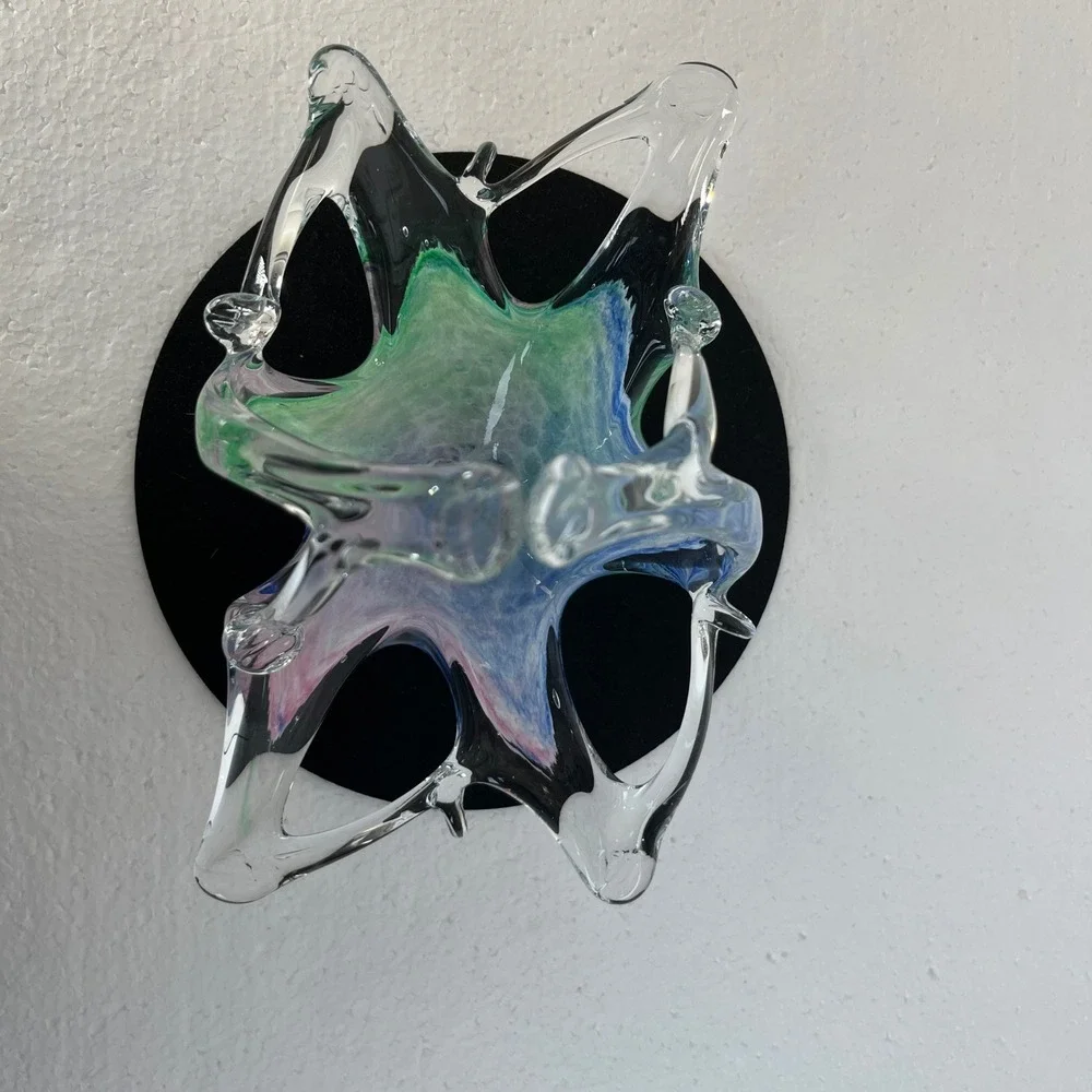 Vintage Murano Italy Rainbow Art Glass Starfish Basket Bowl Handblown‎